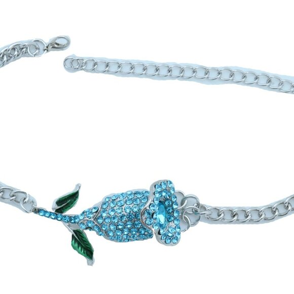 NEW Women Silver Metal Chain Boot Bracelet Shoe Anklet Sky Blue Flower Charm SET - Picture 6 of 17